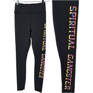 Spiritual Gangster Essentials Leggings Womens Small Black Rainbow Spellout